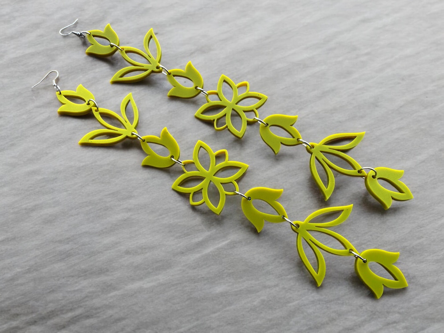 Matte chartreuse Jeweltone XxL Floral Drop Earrings