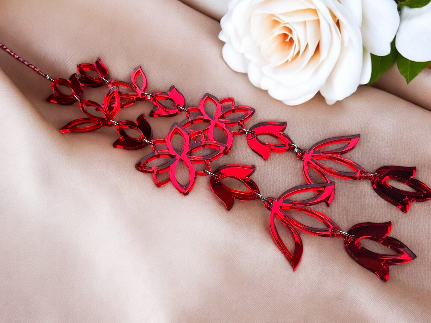 Red Mirror XxL Floral Drop Earrings