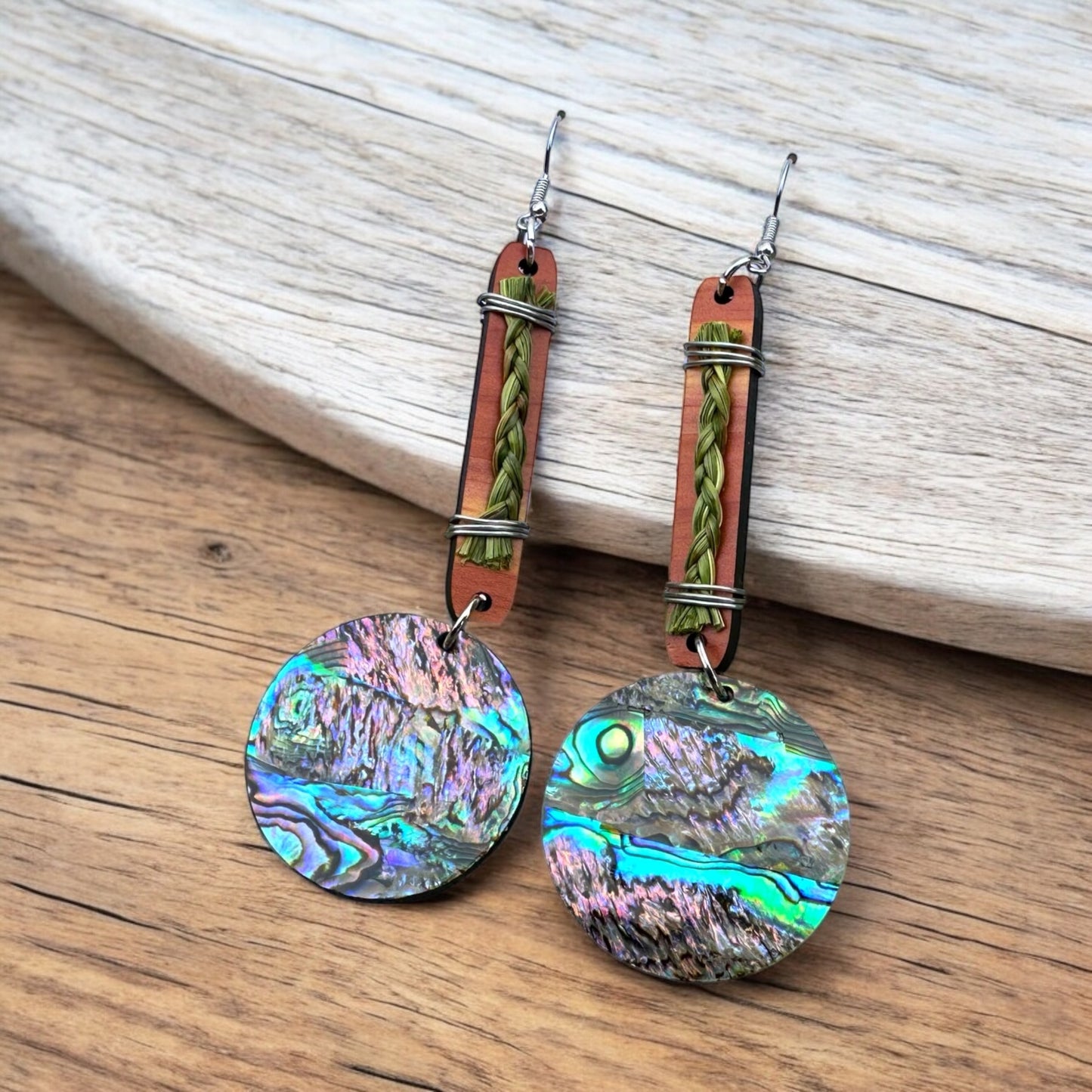 Sweetgrass & Abalone Bar Earrings