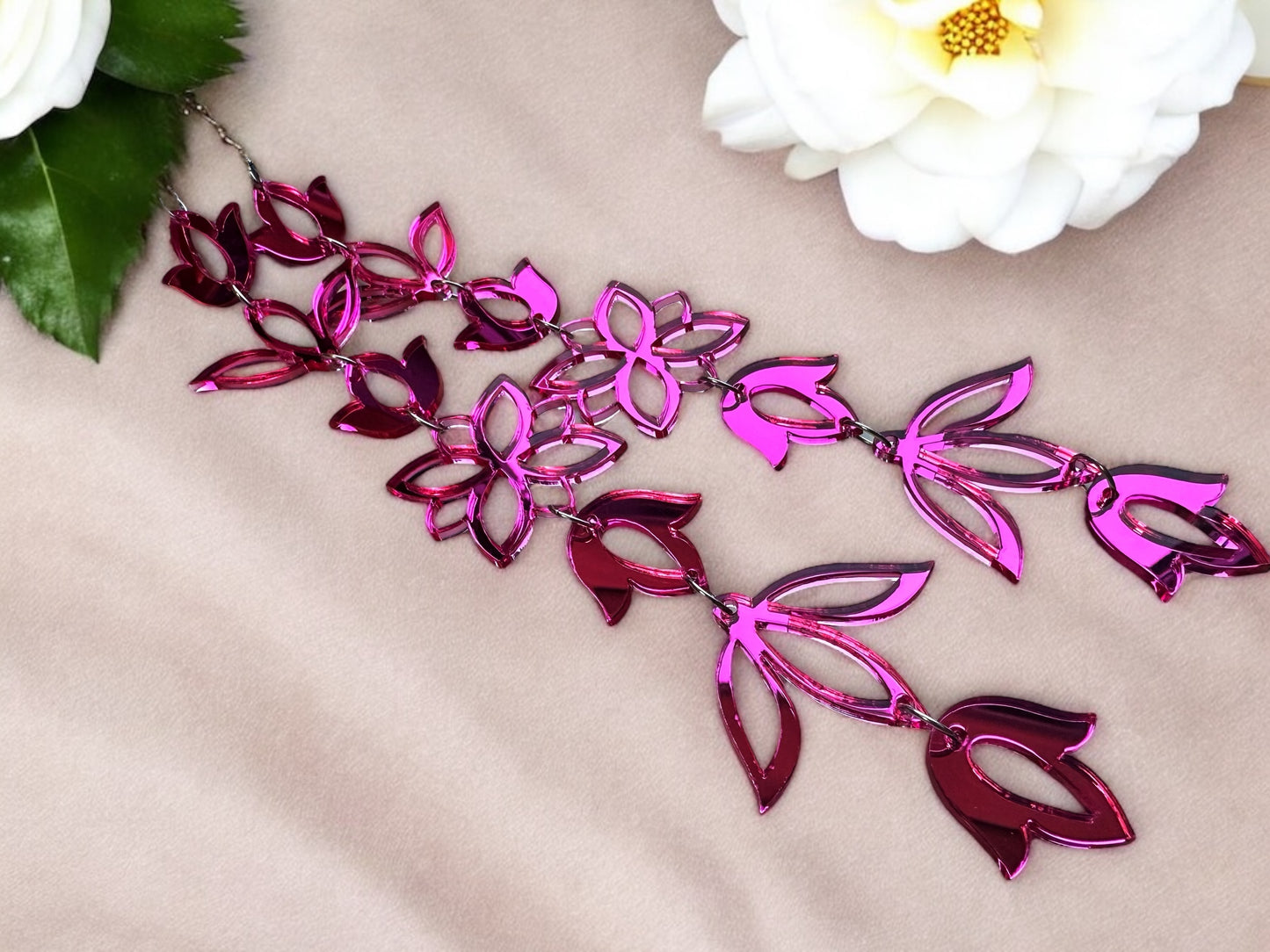 Pink Mirror XxL Floral Drop Earrings