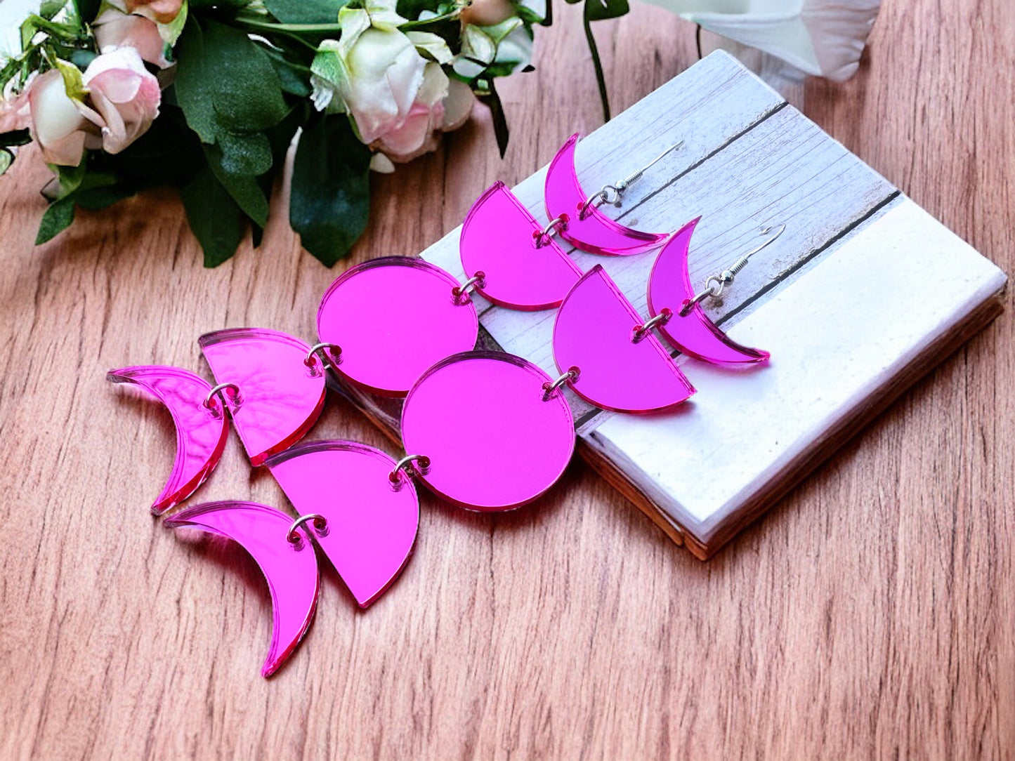 Pink Mirror Moon Phase Earring