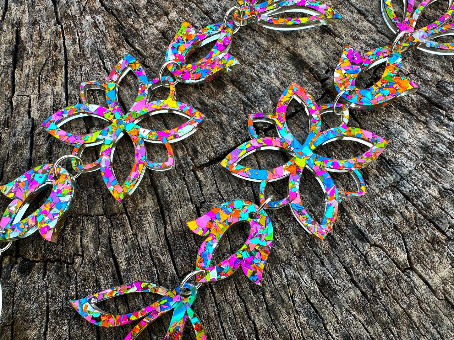 Disco Party Flake Floral Drop Earrings
