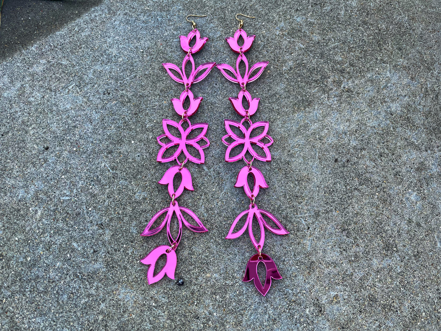 Pink Mirror XxL Floral Drop Earrings