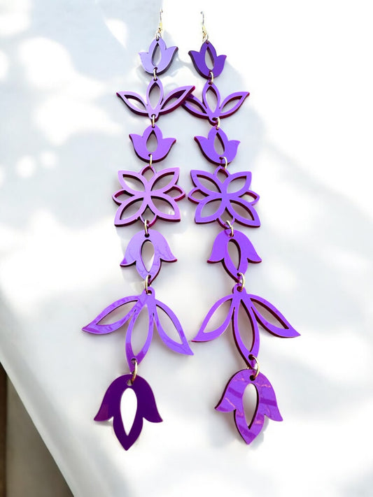 Purple metallic XxL Floral Drop Earrings