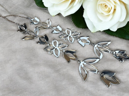 Silver Mirror XxL Floral Drop Earrings