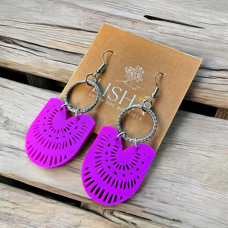 Electric Magenta Boho Tulip Drop Earrings