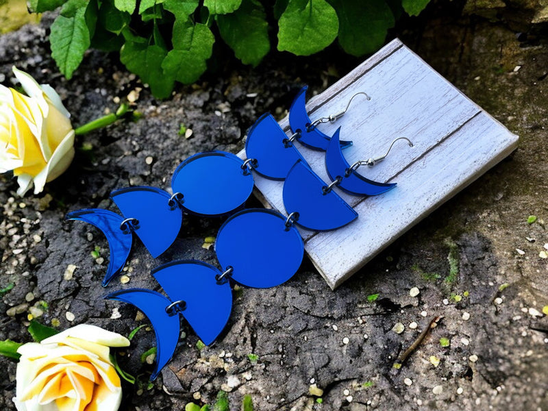 Cobalt Mirror Moon Phase Earring