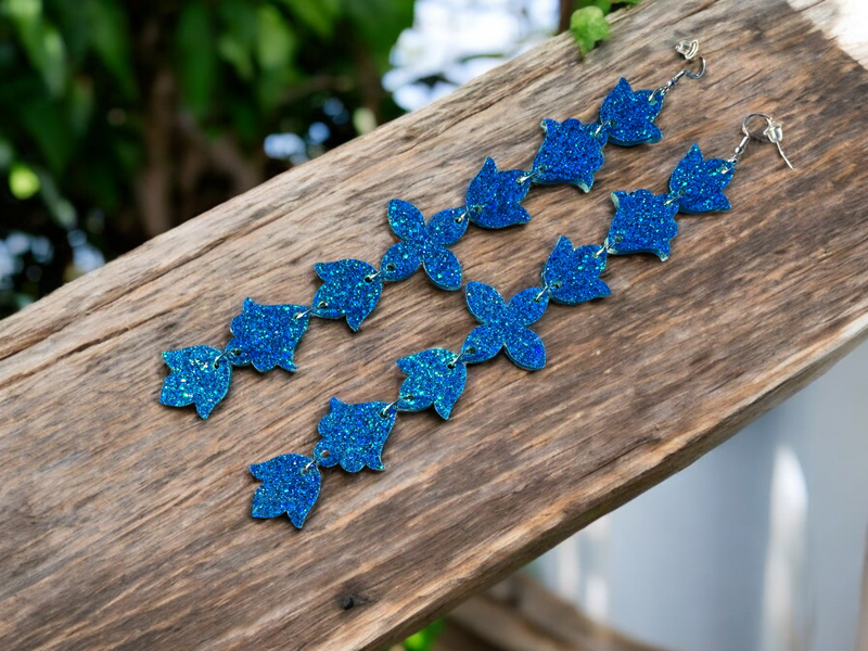 Blue Glitter Mini Floral earrings