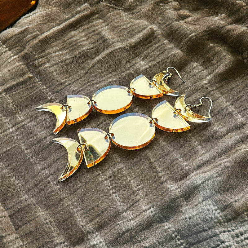 Gold Mirror Moonphase Earrings