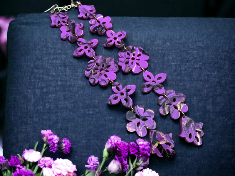 Purple Marble Floral Drop Earrings