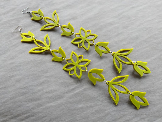 Matte chartreuse Jeweltone XxL Floral Drop Earrings