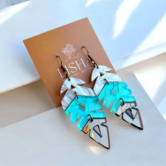 Crystal Turquoise Feather Earrings