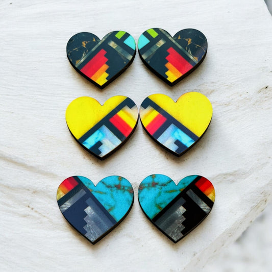 Inlay Inspired Wood Heart Cabochons