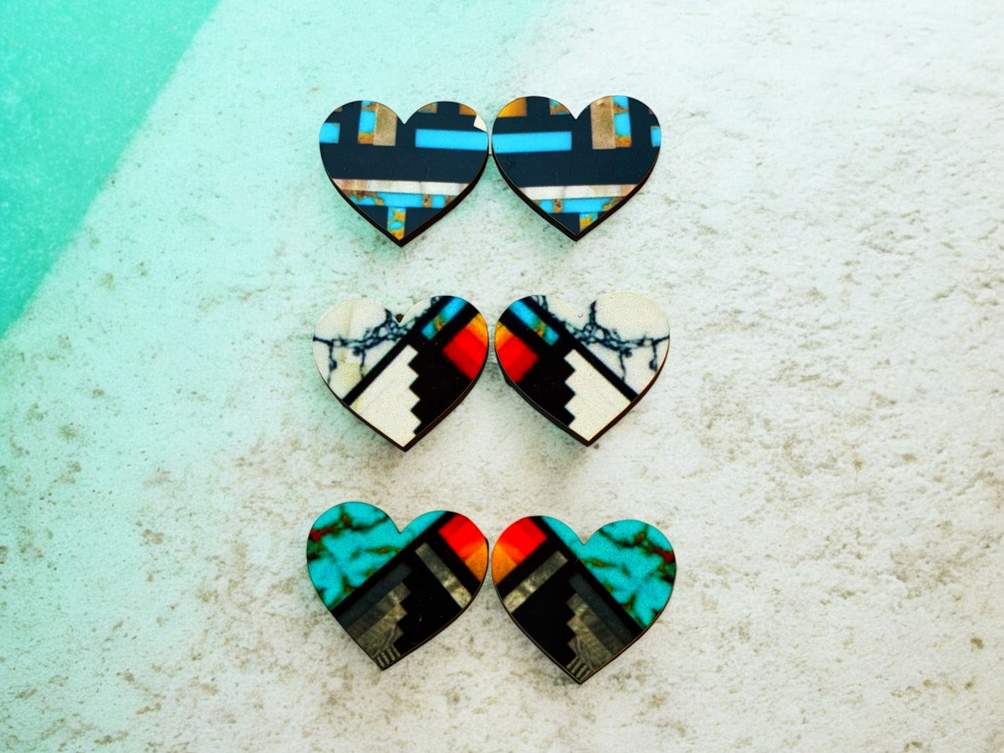 Inlay Inspired Wood Heart Cabochons
