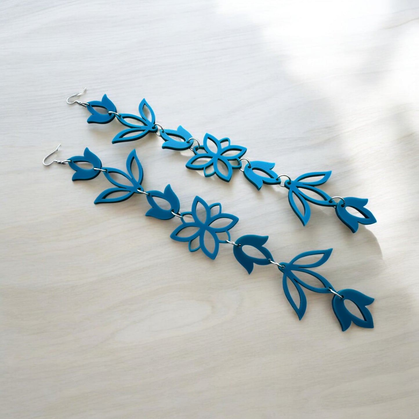 Matte Lagoon Jeweltone XxL Floral Drop Earrings