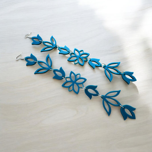 Matte Lagoon Jeweltone XxL Floral Drop Earrings