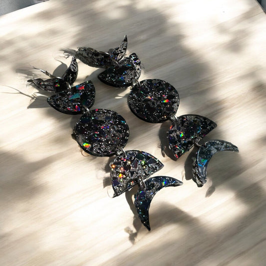 Holo Black Moonphase Earrings
