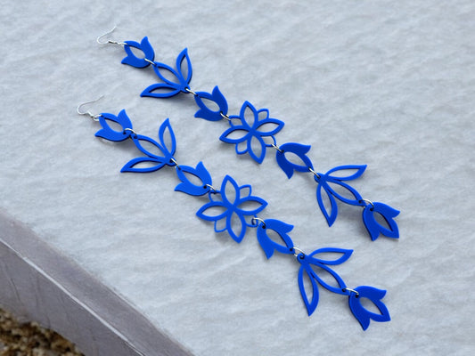 Matte Sapphire Jeweltone XxL Floral Drop Earrings