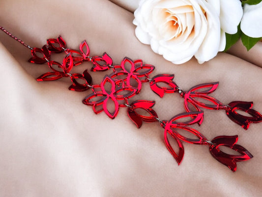 Red Mirror XxL Floral Drop Earrings