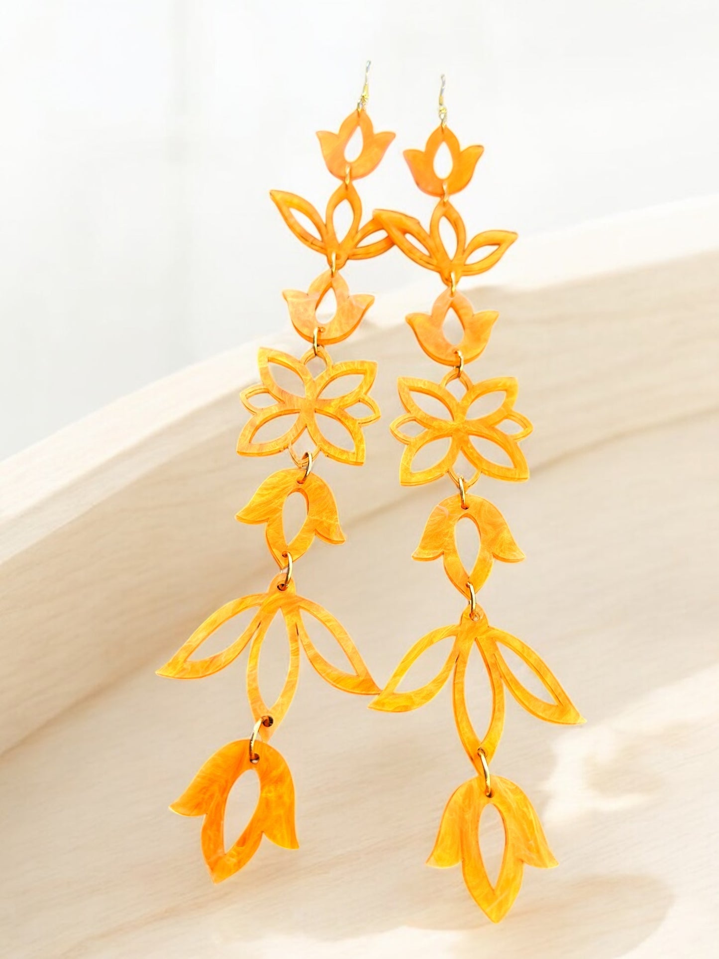 Sunset orange pearl XxL Floral Drop Earrings