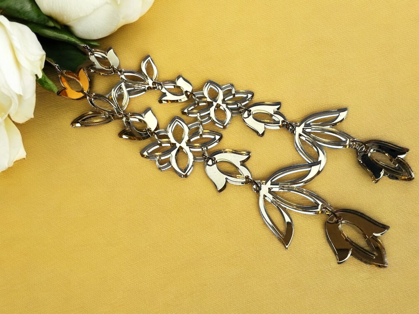 Gold Mirror XxL Floral Drop Earrings