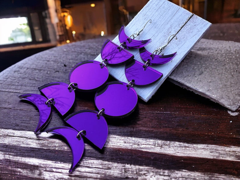 Purple Mirror Moon Phase Earring