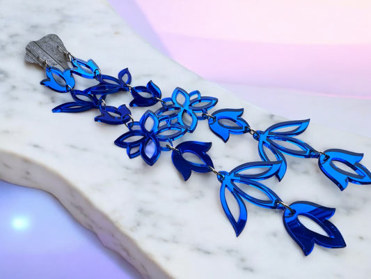 Blue Mirror XxL Floral Drop Earrings