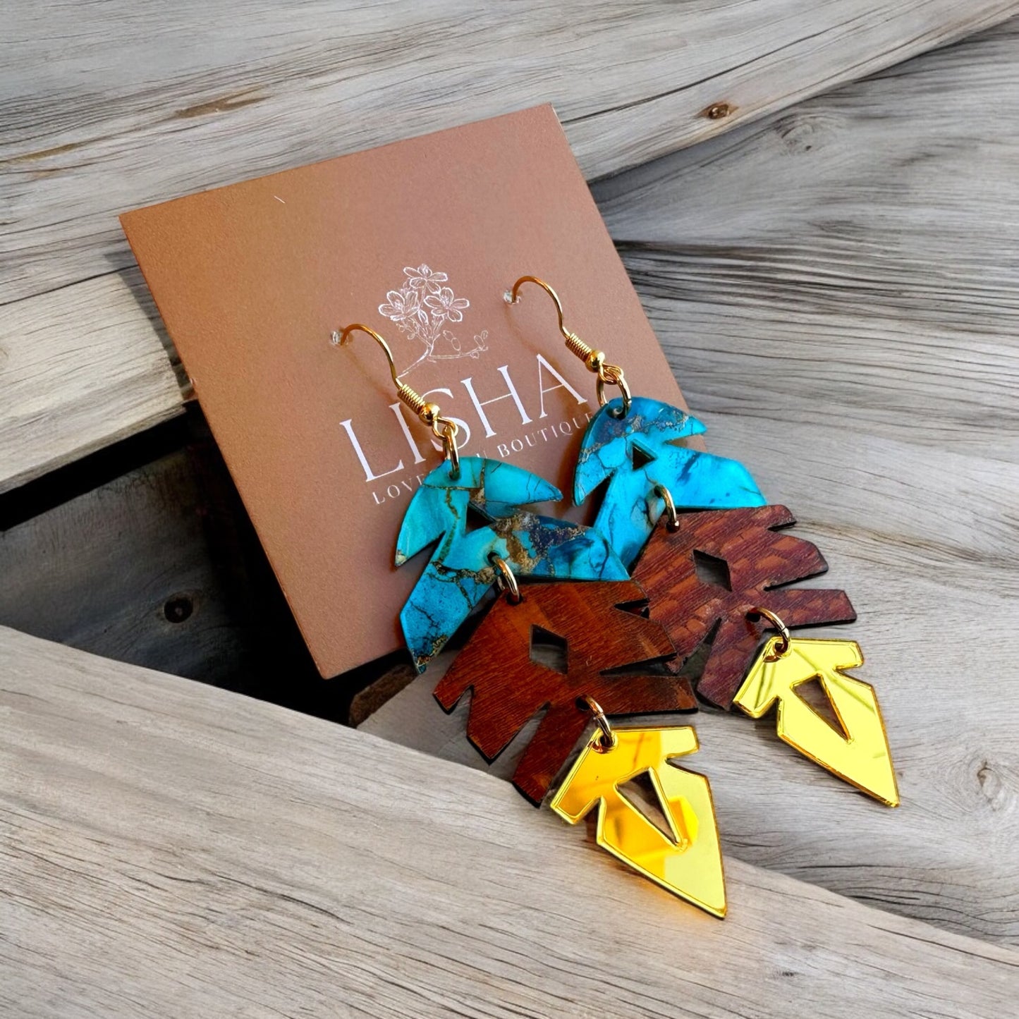 Turquoise Wedge Feather Earrings