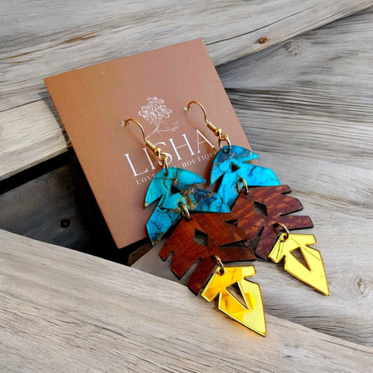 Turquoise Wedge Feather Earrings