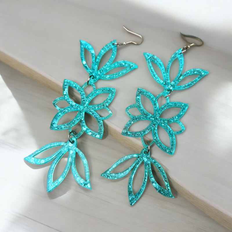 Turquoise Glitter Acrylic Earrings