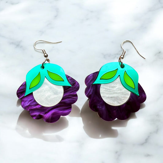 Plum essence floral Acrylic Earrings
