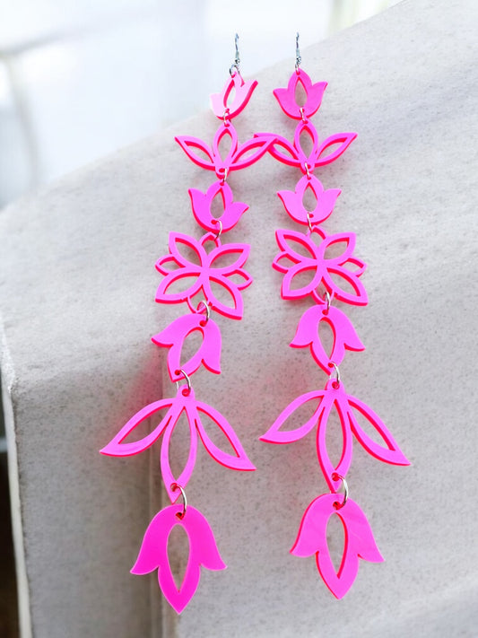 Hot pink metallic XxL Floral Drop Earrings