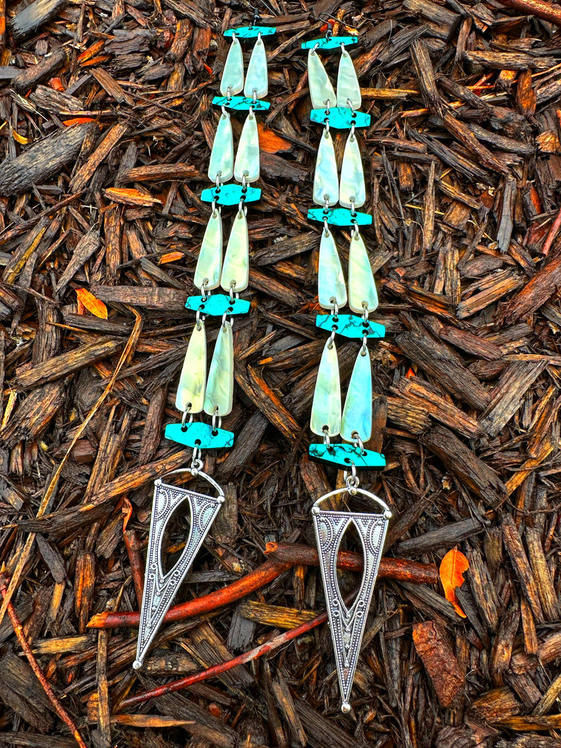 Turquoise Arrow Faux Dentalium Earrings