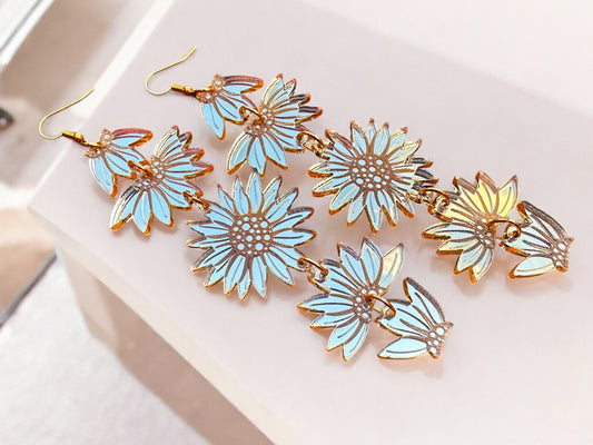 Gold Mirror Sunflower Moon Phase Earrings
