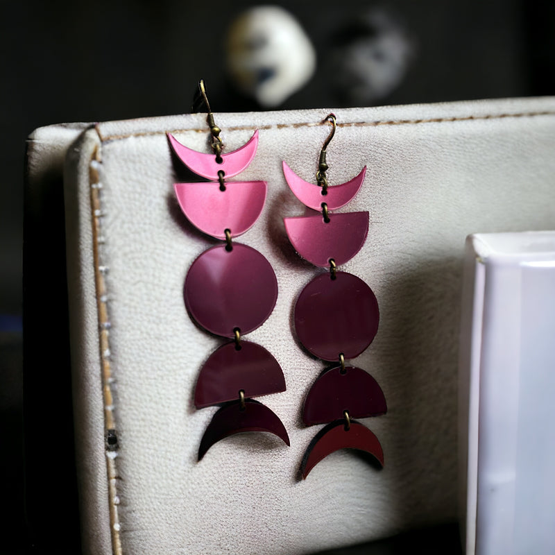 Oxe Blood Metallic Moon Phase Earring