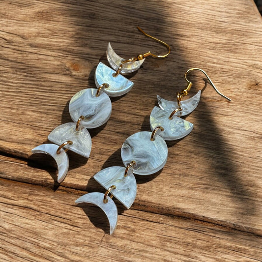 White Haze Mini Moon Phase Earrings