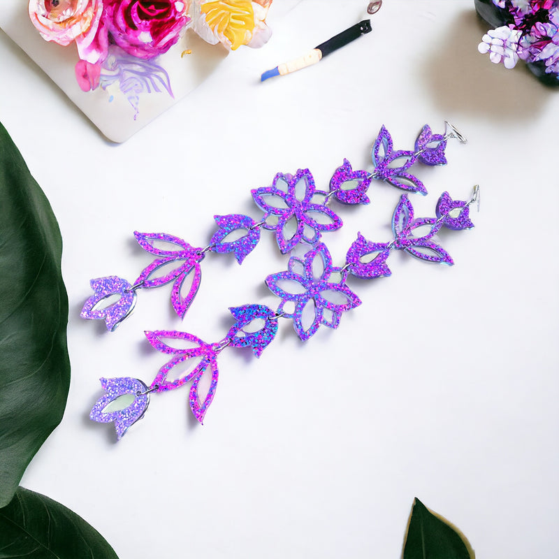 Purple Razzle Dazzle Floral Drop Earrings