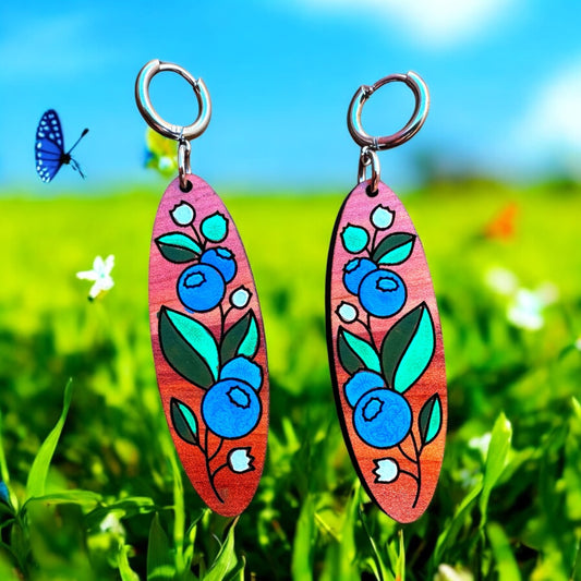 Handpainted Blueberry Wood Earrings