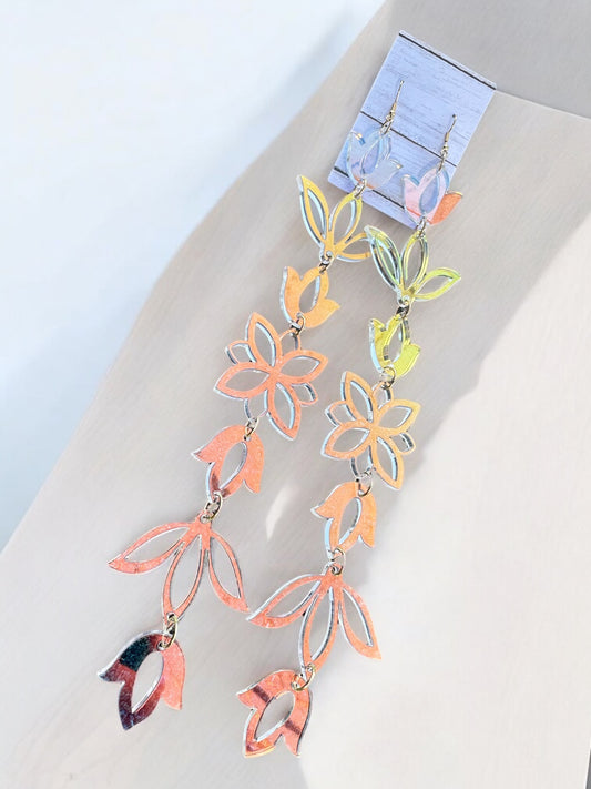 Iridescent XxL Floral Drop Earrings