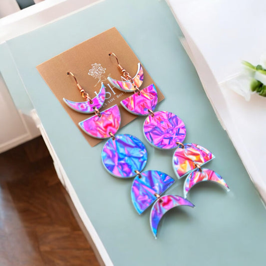 Iridescent Crackle Moon Phase Earrings