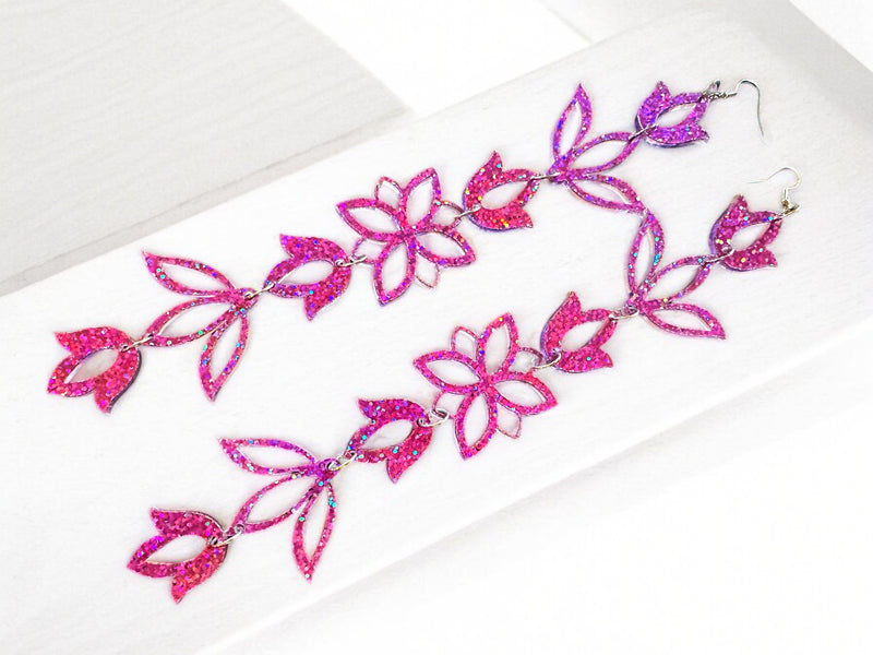 Magenta Razzle Dazzle xxl Floral Drop Earrings