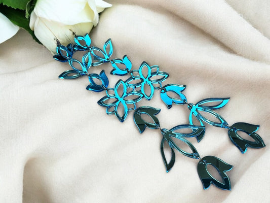 Teal Mirror XxL Floral Drop Earrings