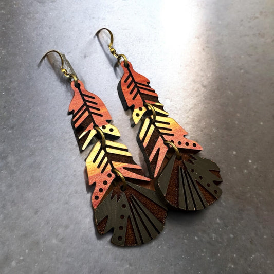 Feather Wood Earrings
