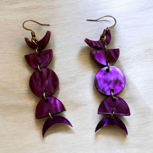 Purple Pearl Mini Moon Phase Earrings