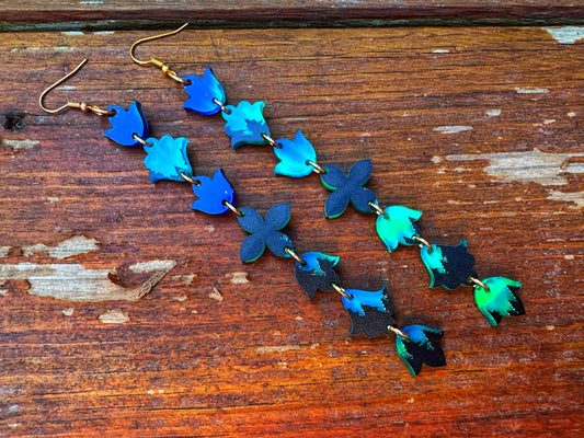 Teal gradient mirror Mini Floral earrings