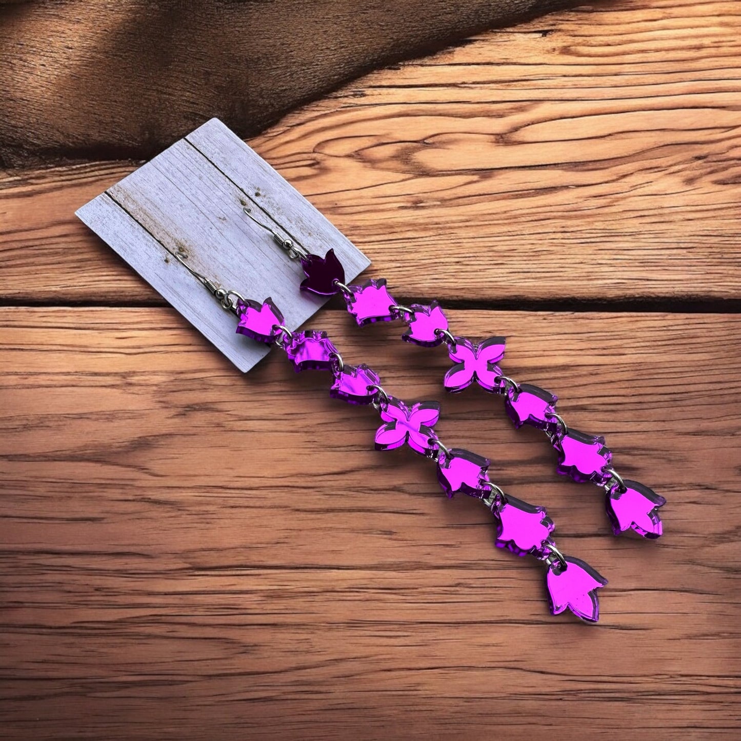 Magenta mirror Mini Floral earrings