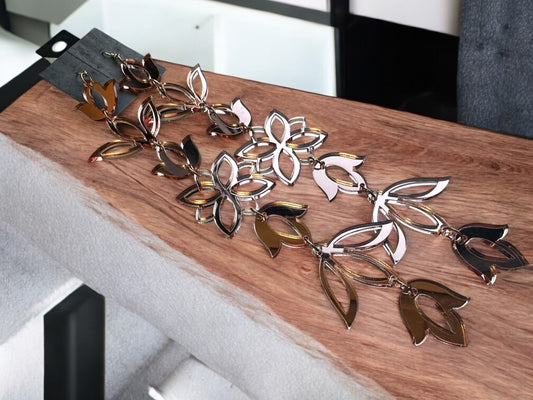 Rose Gold Mirror XxL Floral Drop Earrings