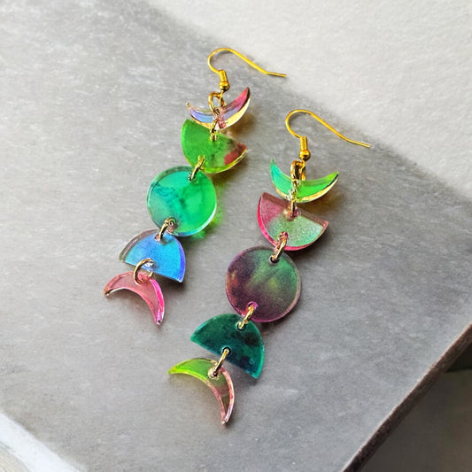 Iridescent Ink Mini Moon Phase Earrings