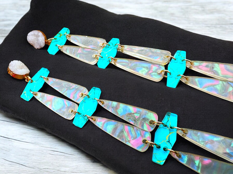 Faux Dentalium Opal & Turquoise Earrings