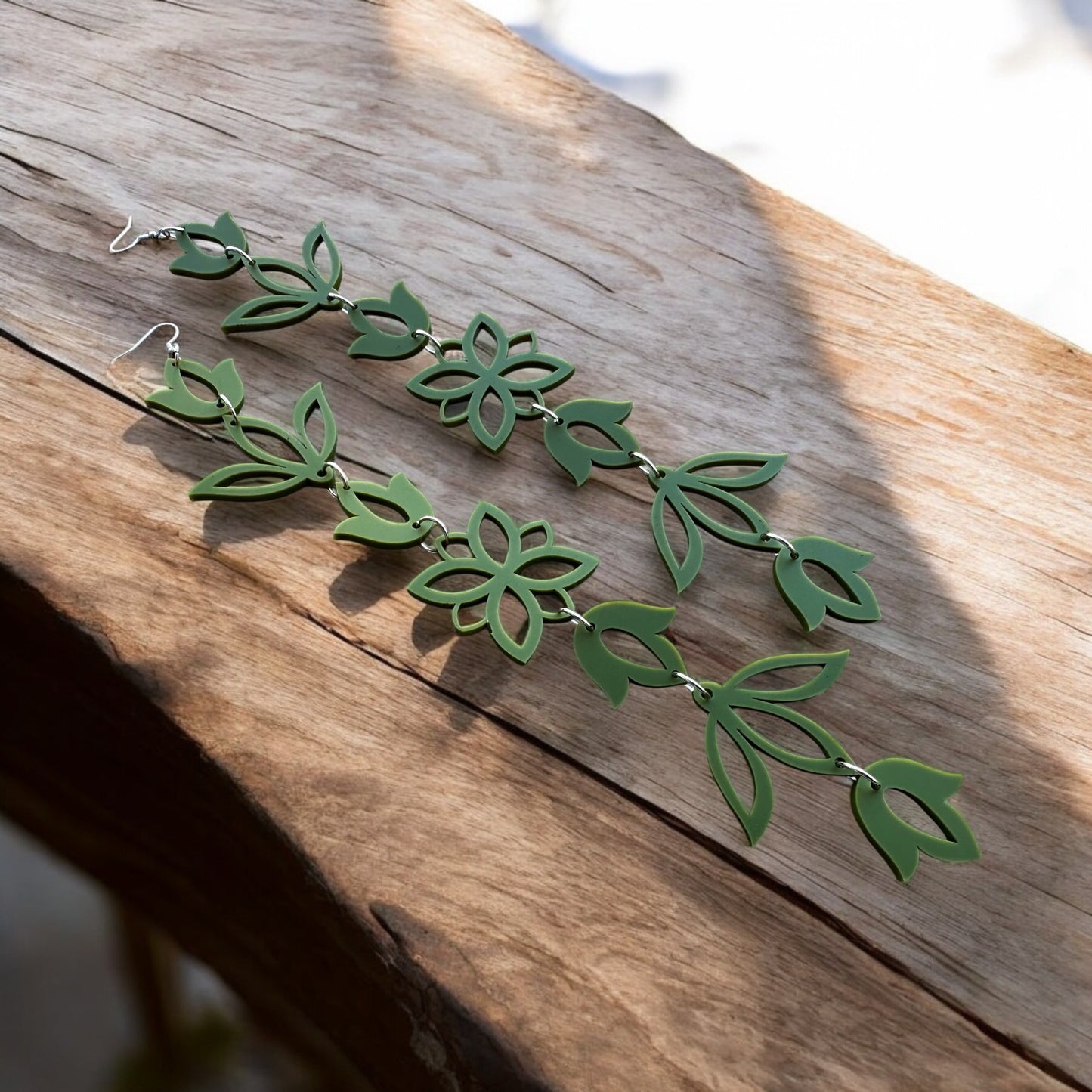 Matte Sage Jeweltone XxL Floral Drop Earrings